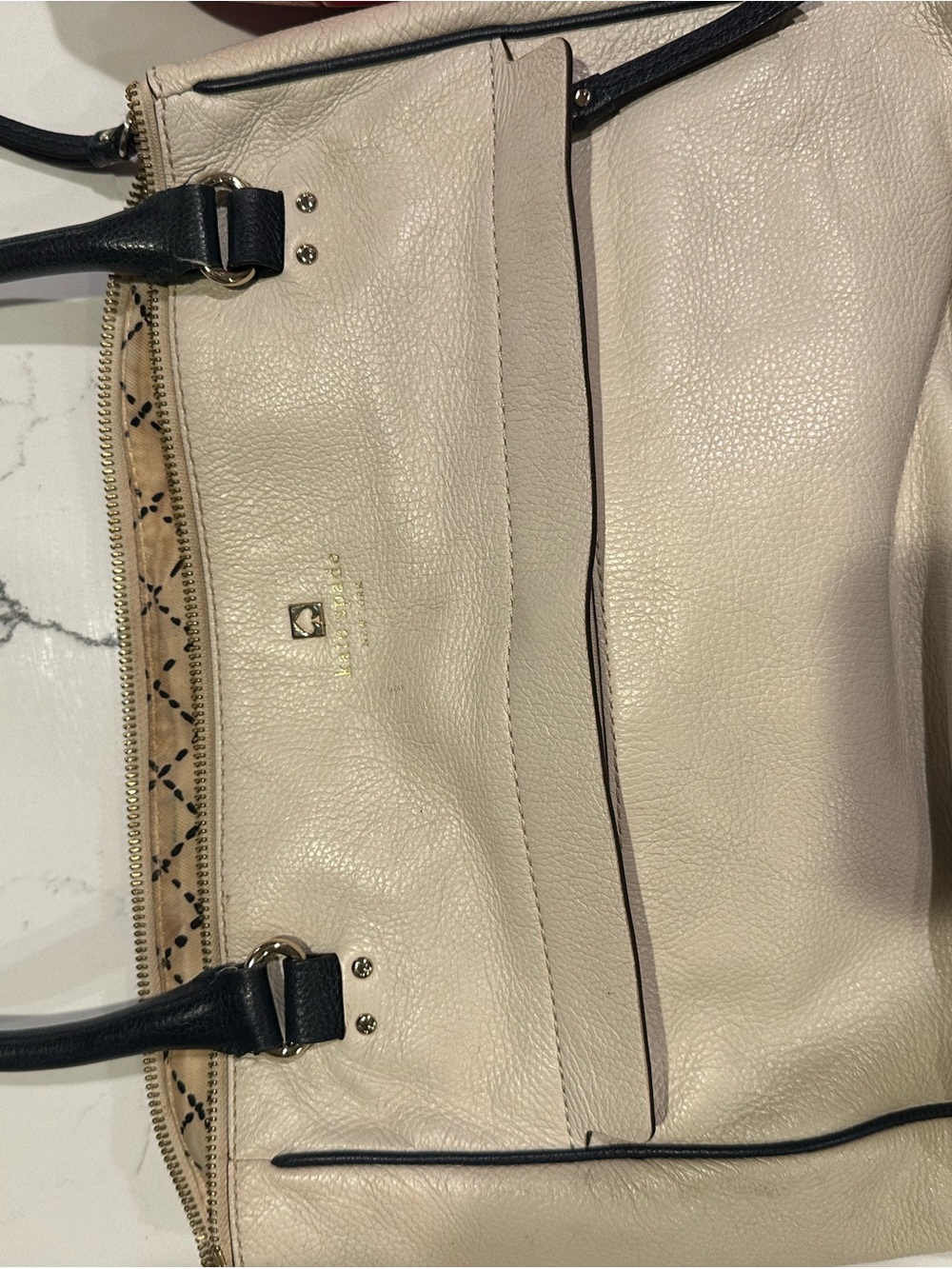 kate spade Cream Leather Tote with Black Trim and Handles